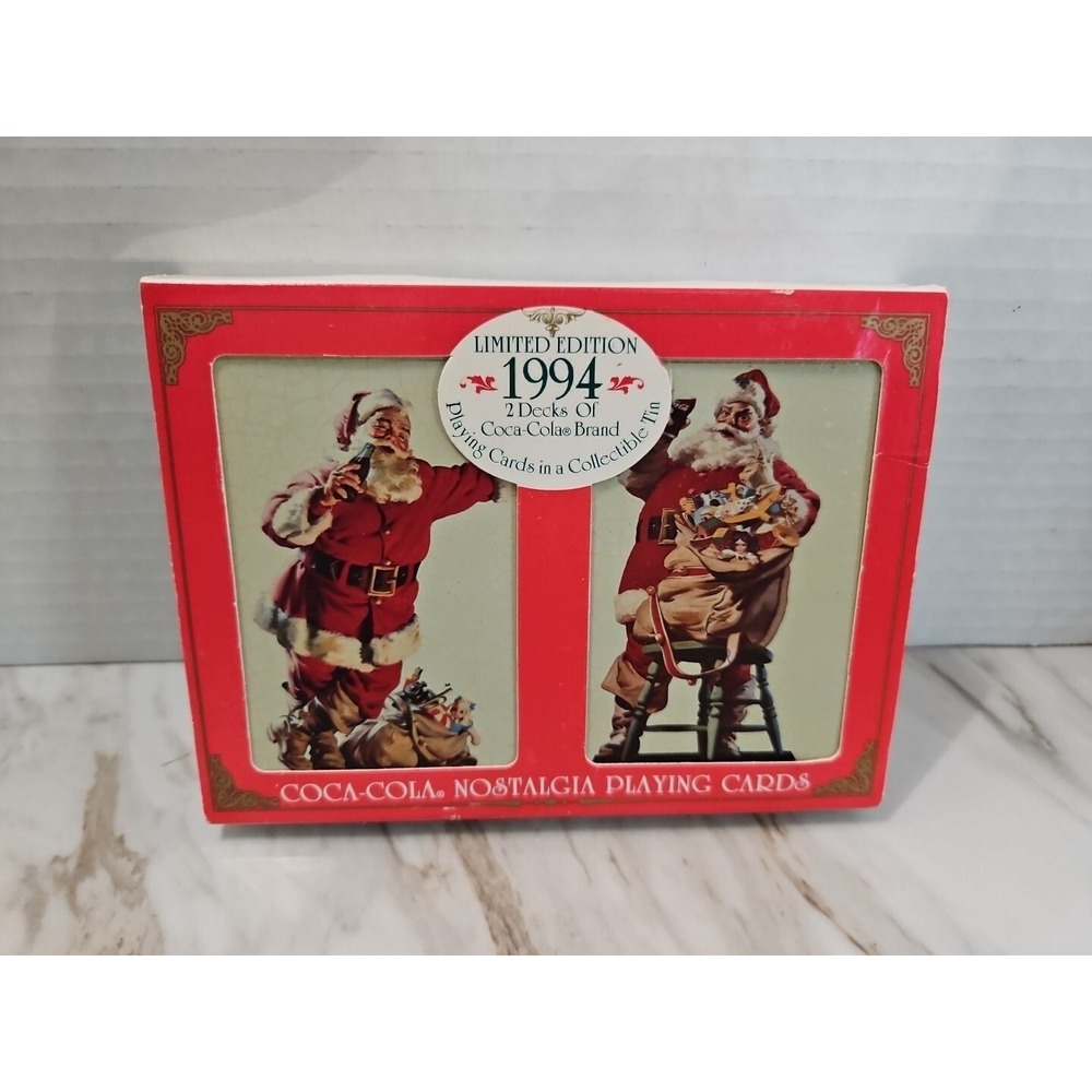 1994 Coca Cola Nostalgia Playing Cards 2 Decks Vintage Tin Retro Santa Christmas